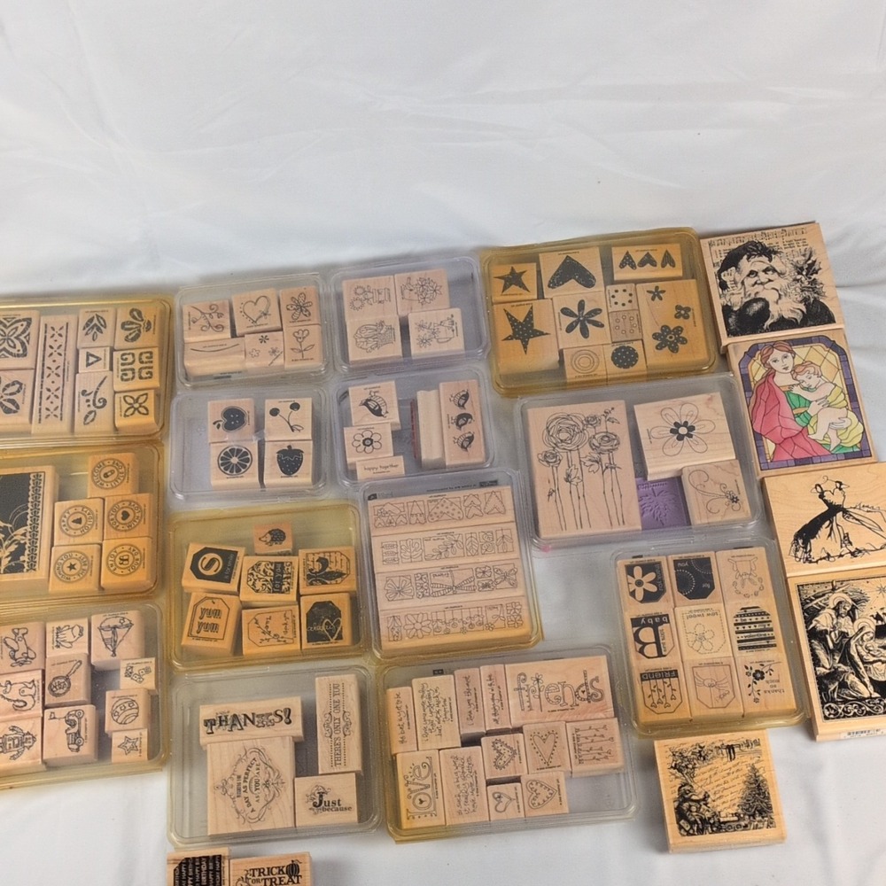 Stampin' Up And Other Brands - Wood Mounted Rubber Stamp - Very Large Lot